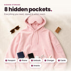 8 hidden pockets for passport, phone, earbuds and more