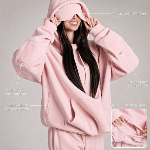 Sweat de voyage Airplane Mode rose : masque de nuit intégré et poches cachées