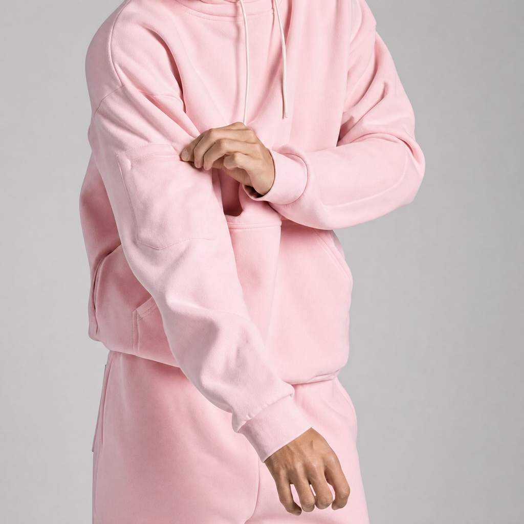 Pink travel hoodie side view