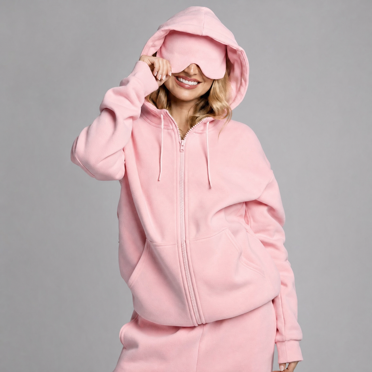 Pink Airplane Mode Travel Hoodie, zip-up